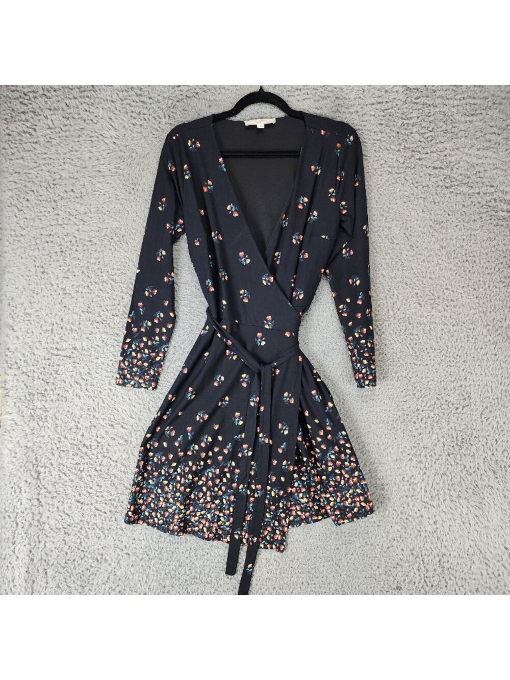 Loft Dress Womens Small Black Floral Long Sleeve Wrap Dress - Picture 1 of 9